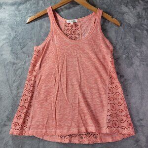 Aeropostle Women XS Lace Back TankTop Coral Pink Sleeveless Casual Boho Festival
